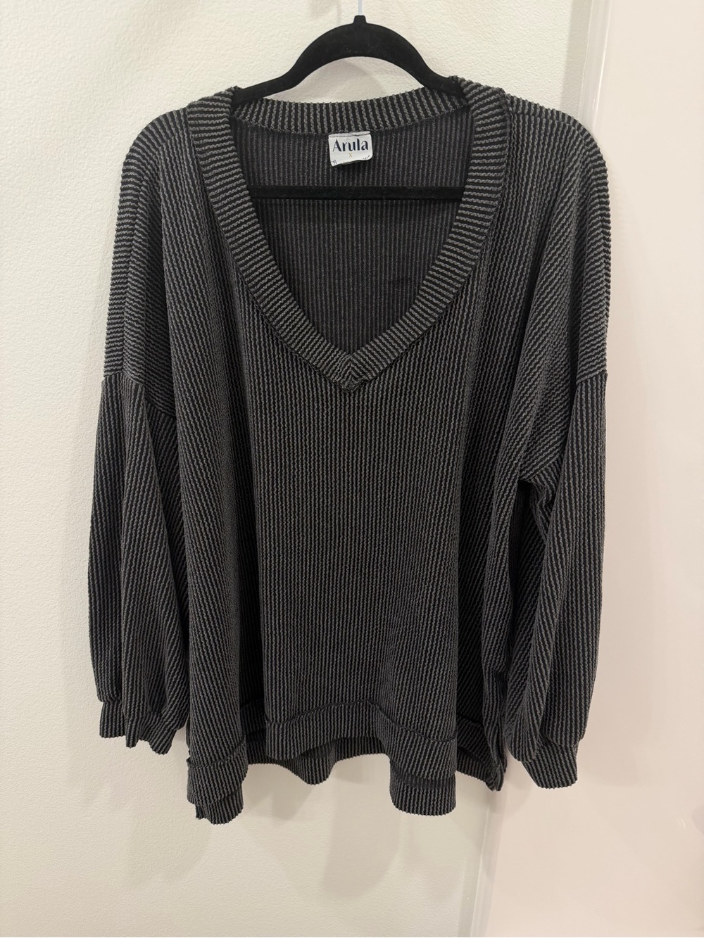 ARULA Women's Charcoal Ribbed V-Neck Sweater
